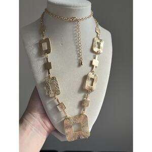 Vintage Textured Squares Gold Chain 38” Long Fashion Necklace